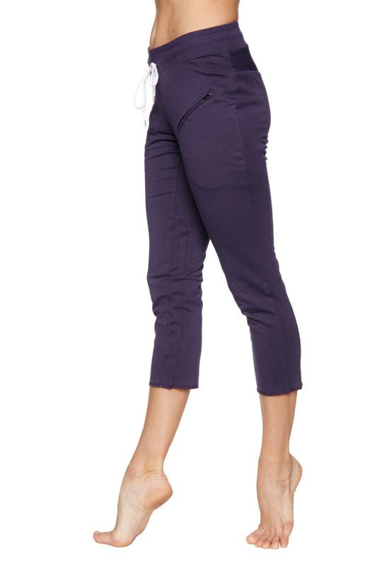 Women's 4/5 Length Zipper Pocket Capri Yoga Pant (Eggplant) by 4-rth