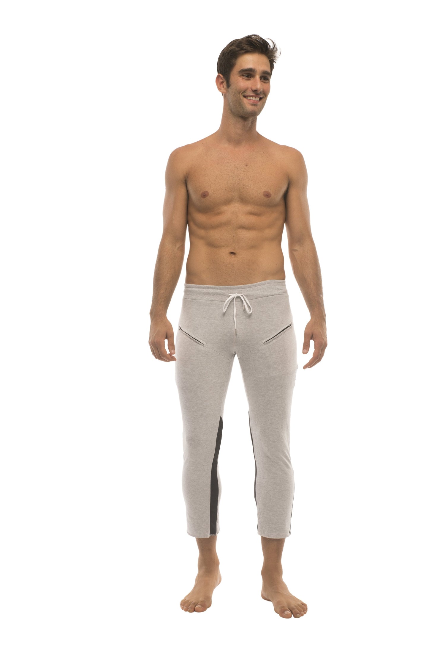 Mens 4/5 Zipper Pocket Capri Yoga Pants (GREY w/Charcoal & Black) by 4-rth