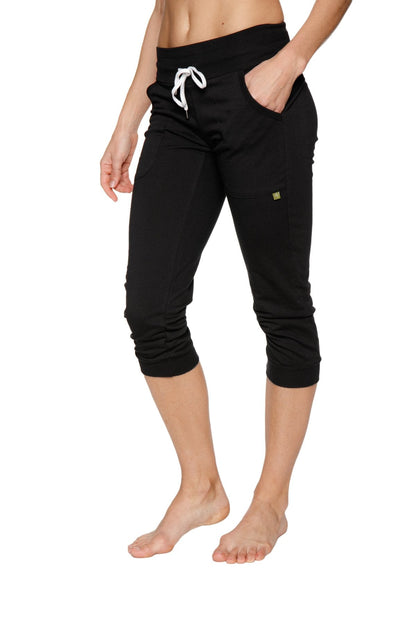 Women's Cuffed Jogger Yoga Pant (Solid Black) by 4-rth